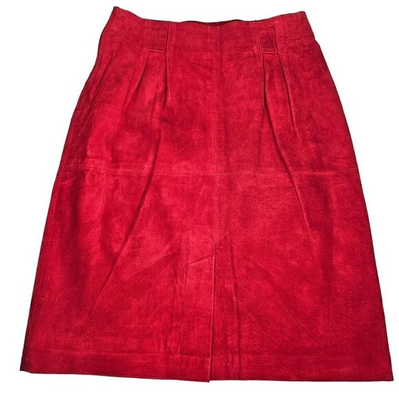 Evan Davies Vintage Suedes Mini Skirt‎ Pleated Slit Back Pockets Red 8 Petite - Picture 2 of 11